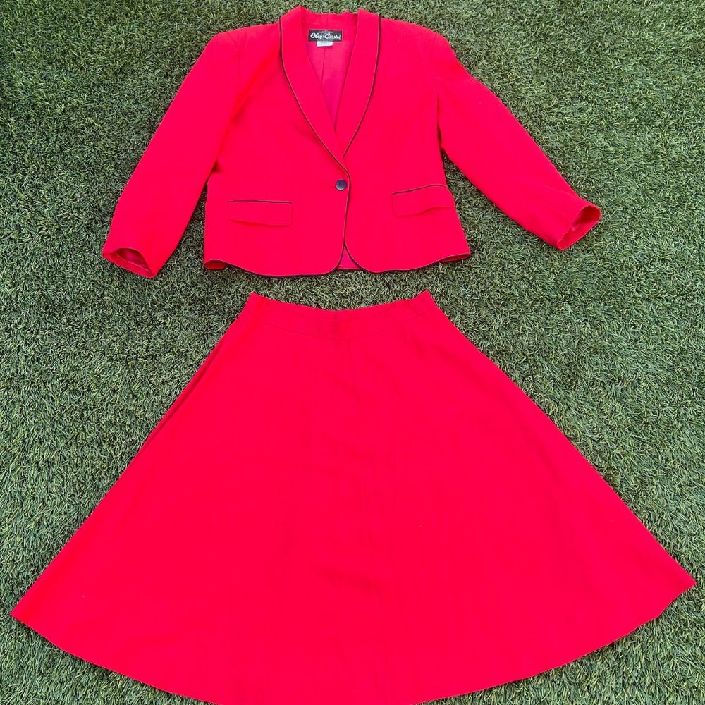 Oleg Cassini vintage red blazer with skirt / late 80s to early 90s